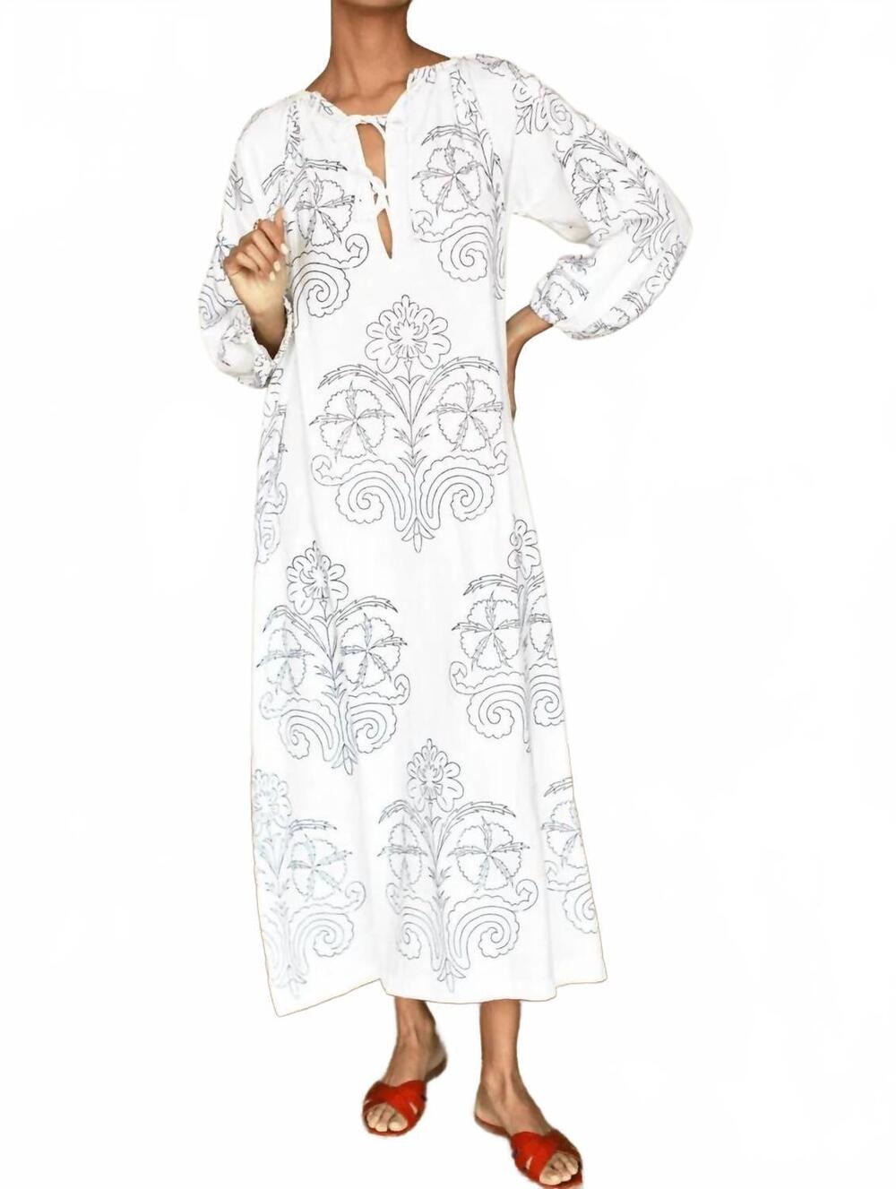 NEW EMERSON FRY folk maxi dress in maeve outline indigo